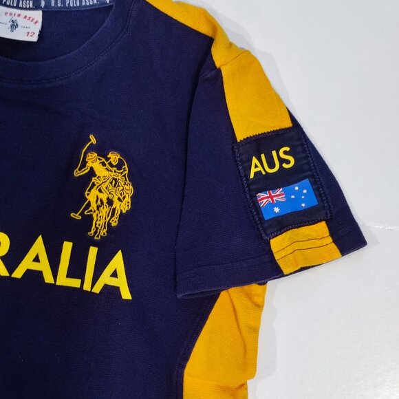 U.S. Polo Assn. Australia polo shirt blue yellow boys size 12 - Picture 8 of 11